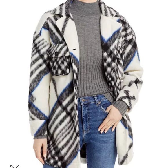 Anine Bing Oakley Plaid Coat Black White Medium - Picture 1 of 11